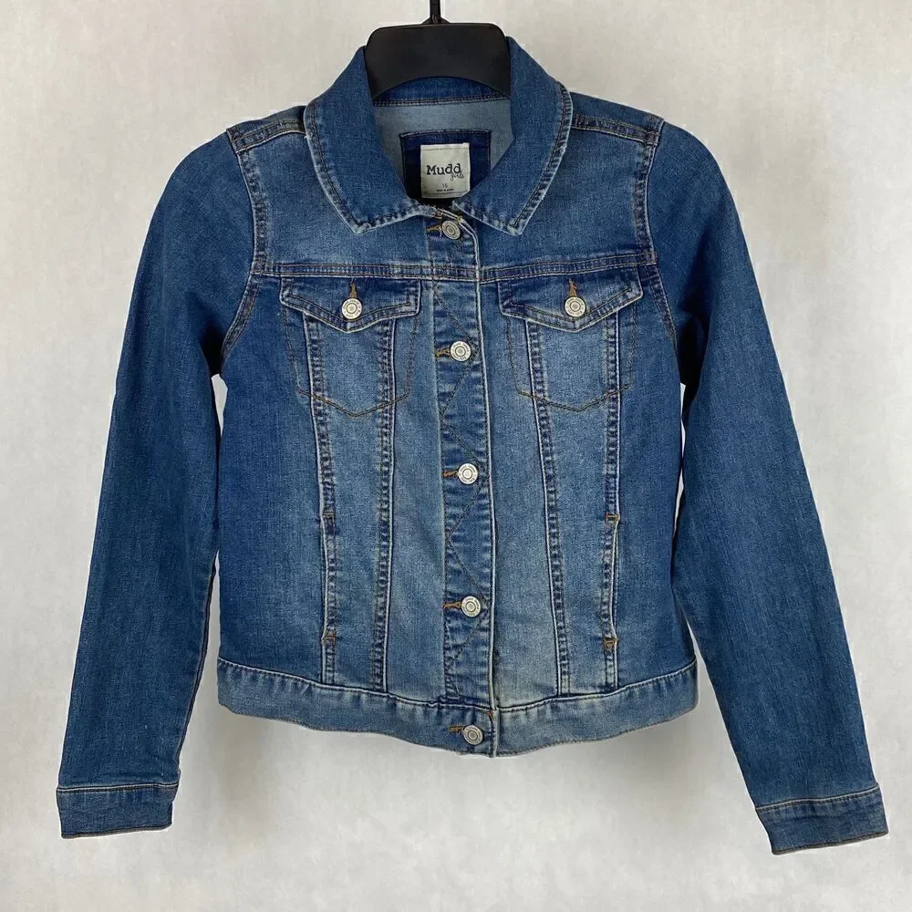 Mudd Girls Denim Jacket Size 16 Button Front Cropped